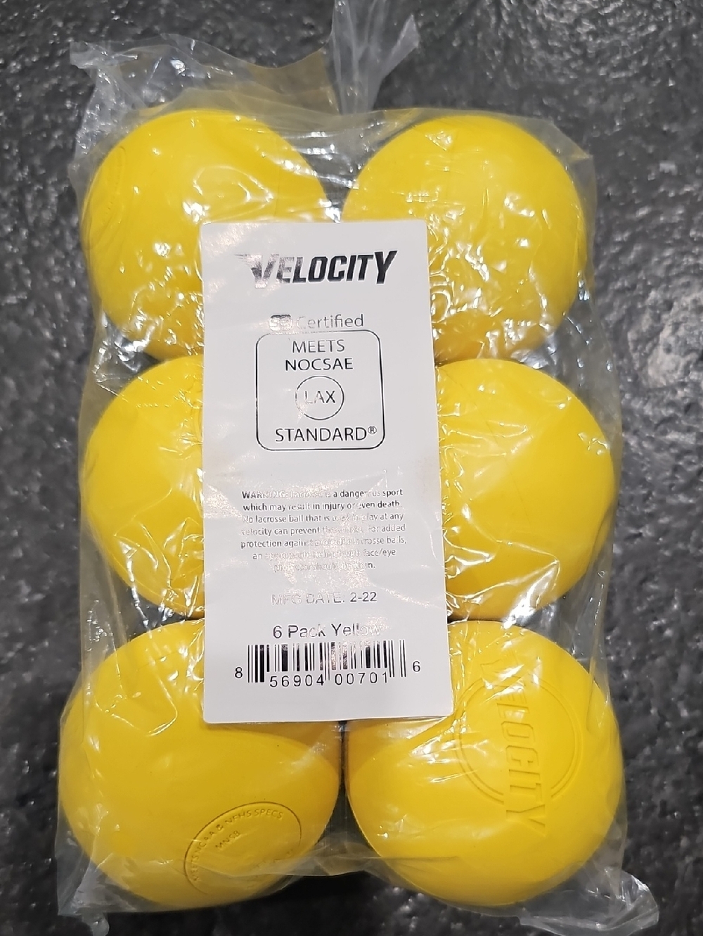 Velocity Yellow Lacrosse Balls - Pack of 6